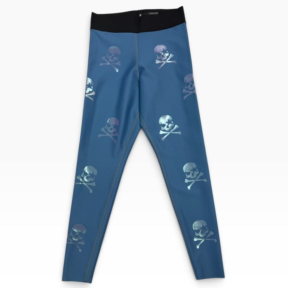 Ultracor Legging S Blue Skull Crossbones Iridescent Foil Print Made in USA